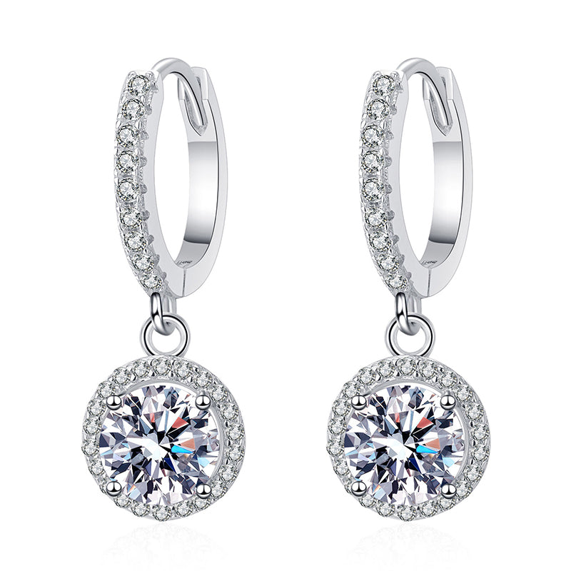 S925 Sterling Silver Halo Moissanite Hoop Earrings Plated with Pt950 Gold - Trendy Circle Earrings for Women
