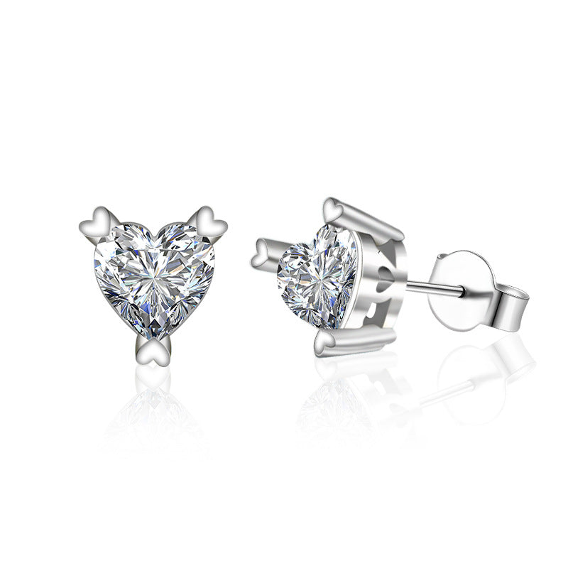 S925 Sterling Silver Heart Stud Earrings with 0.6ct Heart-Shaped Moissanite White Gold Plated Professional Jewelry for Women