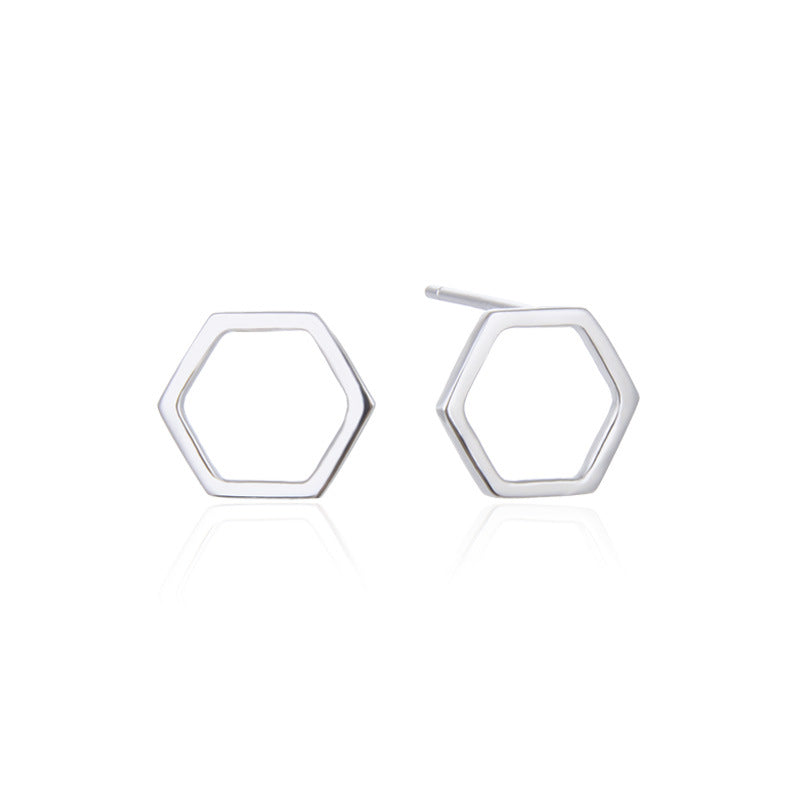 S925 Sterling Silver Hexagon Stud Earrings Set - Large & Small Geometric Earrings with Plastic Backs for Women