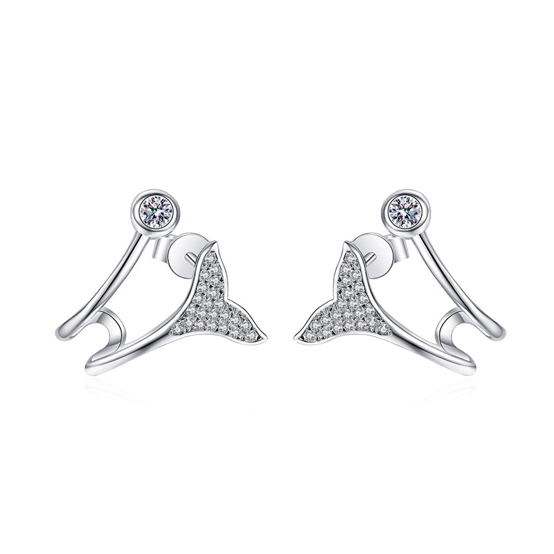 S925 Sterling Silver Mermaid Tail Drop Earrings - PT950 Gold Plated with 0.42CT Moissanite
