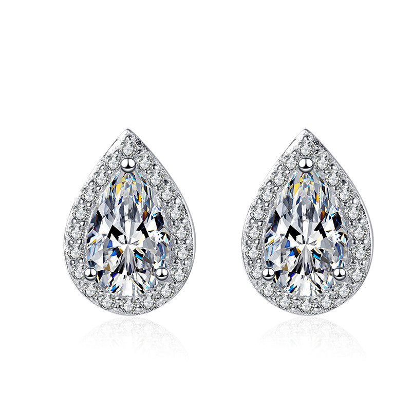 S925 Sterling Silver Pear-Cut Moissanite Stud Earrings Plated with Pt950 Gold - 1ct Playful Balloon-Inspired Drops