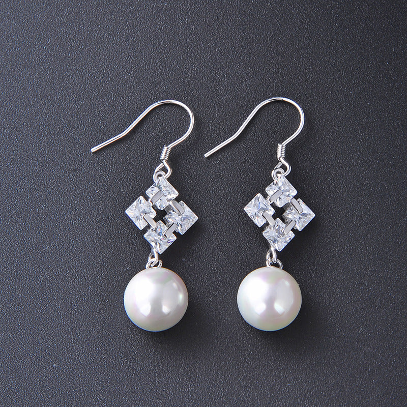 S925 Sterling Silver Pearl Drop Earrings - Korean Style Geometric Circle Dangle Earrings for Women