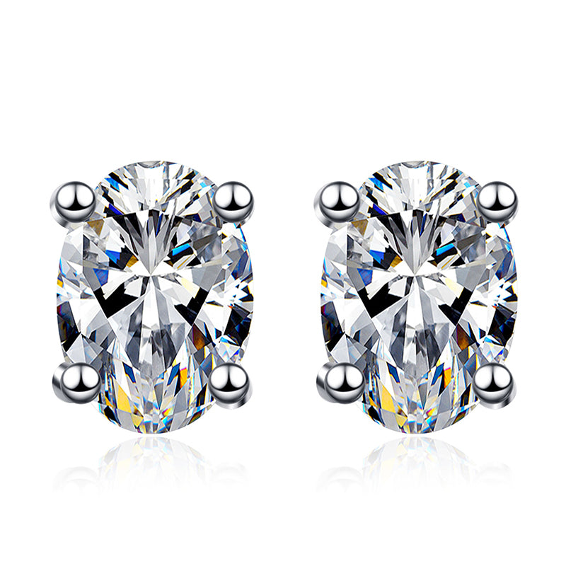 S925 Sterling Silver "Pigeon Egg" Moissanite Stud Earrings Plated with Pt950 Gold - Petite Oval Elegance