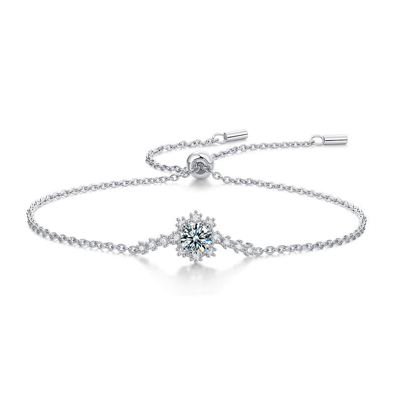 S925 Sterling Silver Snowflake Bracelet with 0.5ct Moissanite Premium Business Gift Jewelry Rhodium Plated