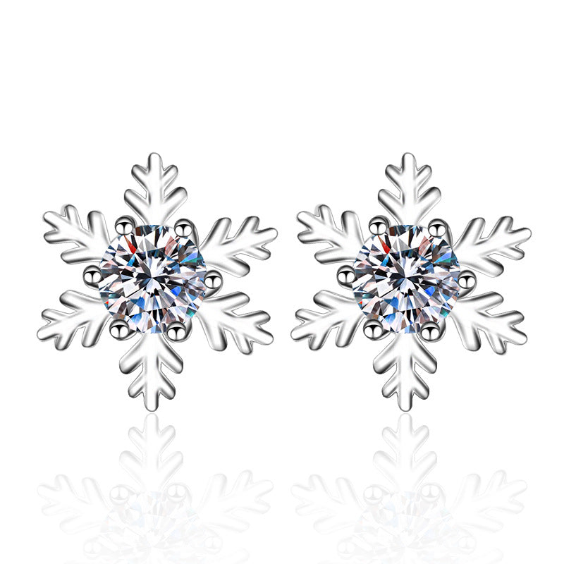 S925 Sterling Silver Snowflake Moissanite Stud Earrings - 0.6ct/1ct/2ct Lucky Lion & Locket Design