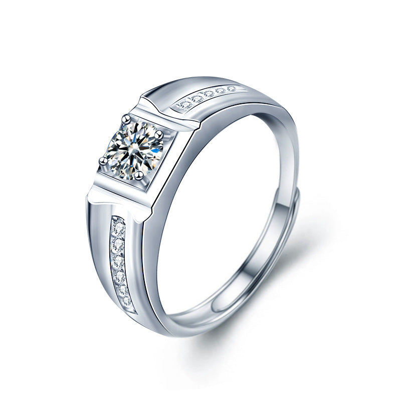S925 Sterling Silver Square Couple Rings with 1ct Moissanite - White Gold Plated Adjustable Luxury Wedding Bands