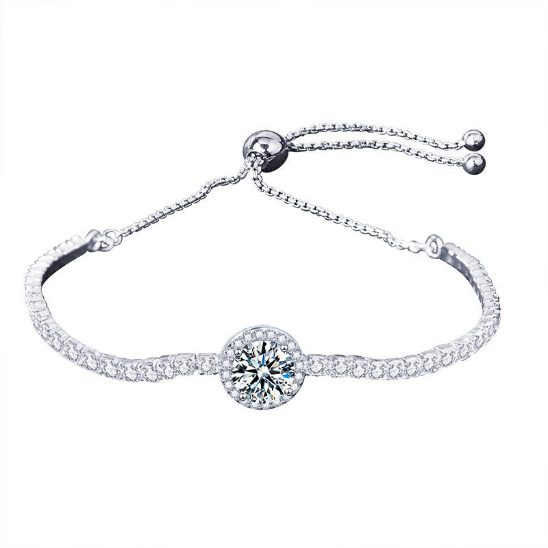 S925 Sterling Silver Women's Geometric Bracelet with 1ct Moissanite Light Luxury Travel Jewelry Rhodium Plated