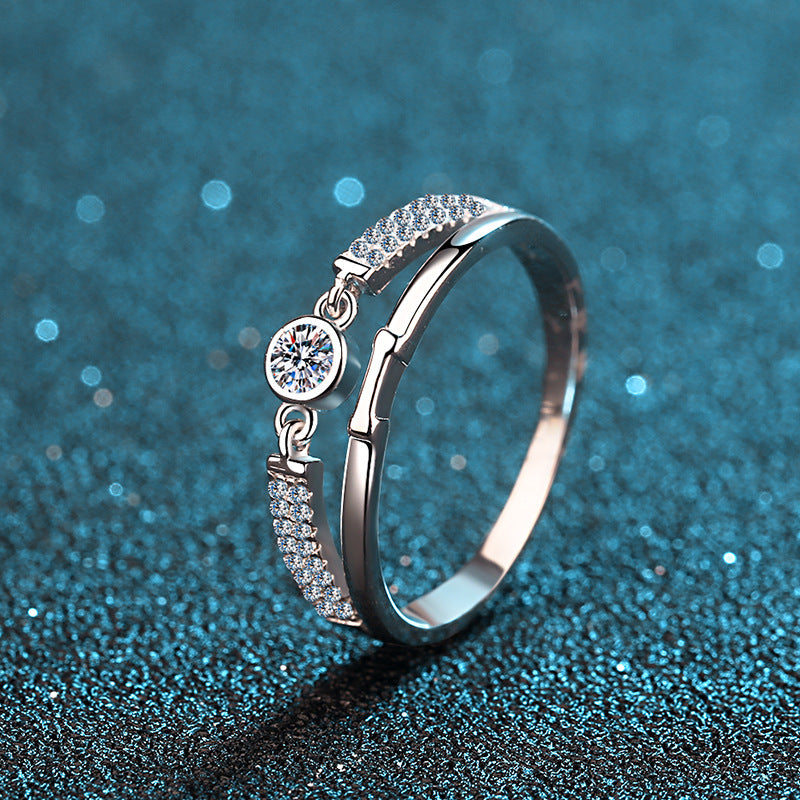 S925 Sterling Silver PT950 Gold Plated 0.10ct Moissanite Rotating Geometric Lock Ring