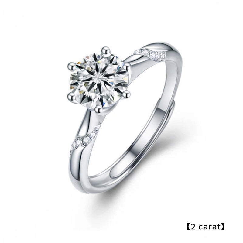 Adjustable Geometric 925 Silver Ring with 1ct/2ct D Color Moissanite & Hearts & Arrows Zircon Heavy 0.05um Rhodium Plated