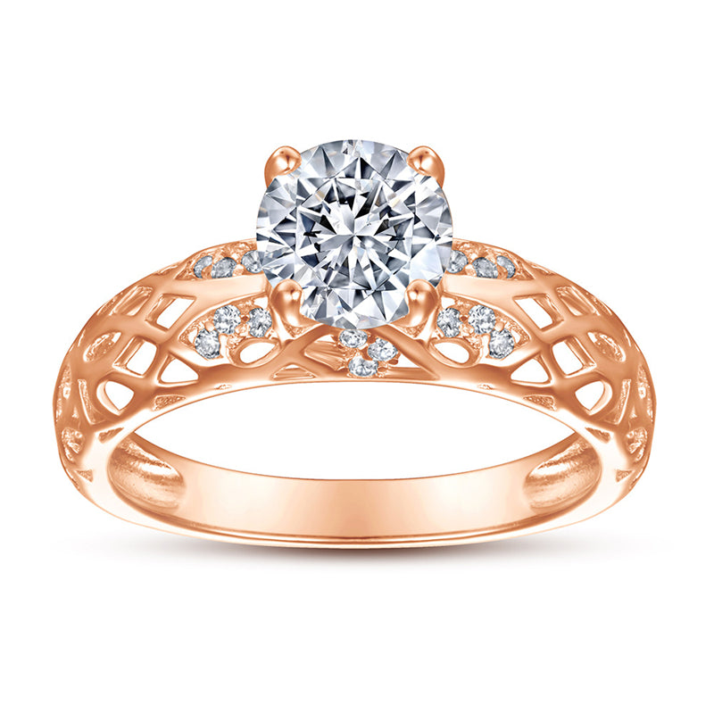 Vintage Floral Openwork Zircon Ring - 925 Sterling Silver Rose Gold Plated Statement Jewelry