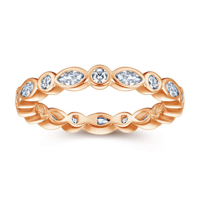 S925 Sterling Silver Marquise & Round Eternity Ring – Full Pave Stackable Band