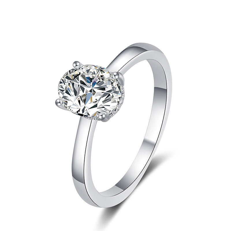 925 Silver Oval Geometric Moissanite Ring 0.5ct 4x6mm 1ct 5x7mm 2ct 7x9mm Rhodium Plated Women's Jewelry Size 5-9