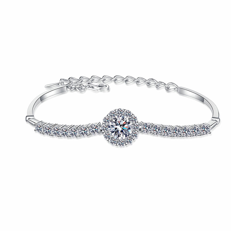 Sporty Style 2.4ct Moissanite Sterling Silver Zodiac Bracelet with Floral Charms, 5-Layer Rhodium Plating