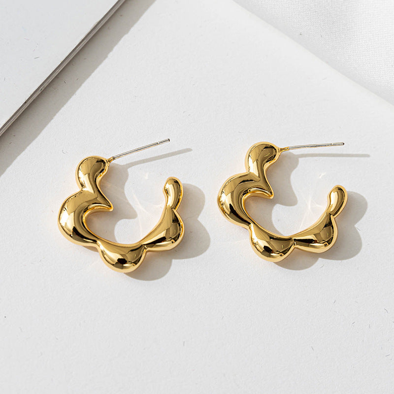 Sweet & Edgy Geometric Floral Circle Earrings - 18K Gold Plated with 925 Silver Posts