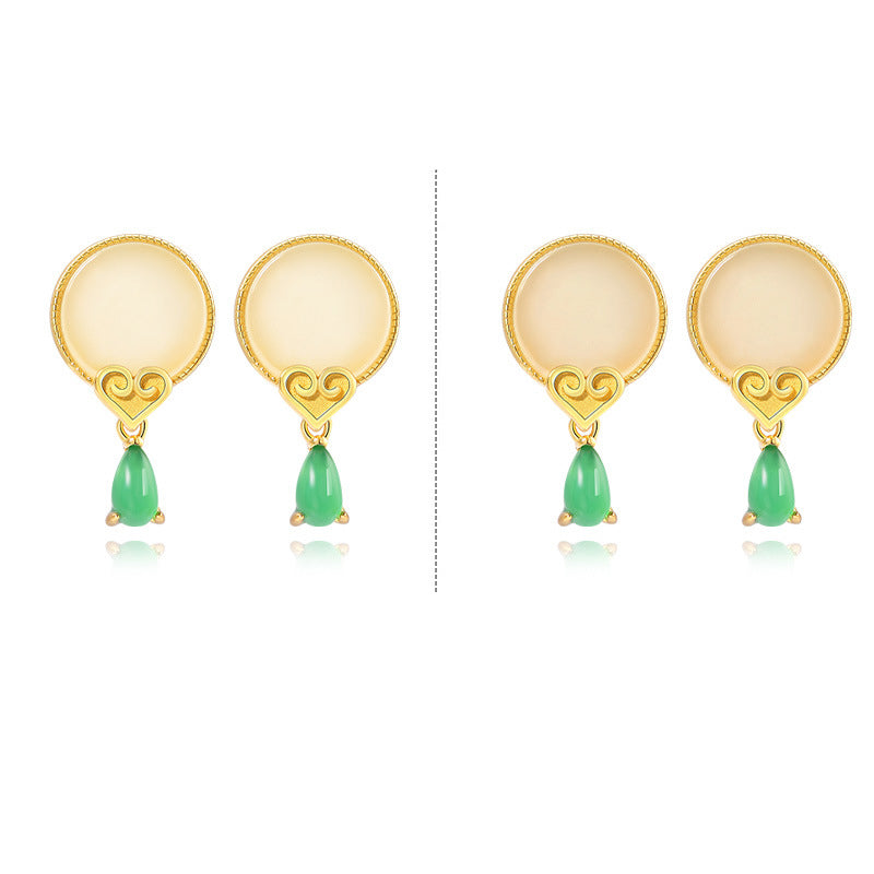 925 Sterling Silver Water Drop Jade Stud Earrings - Vintage Nature-Inspired Jewelry for Women