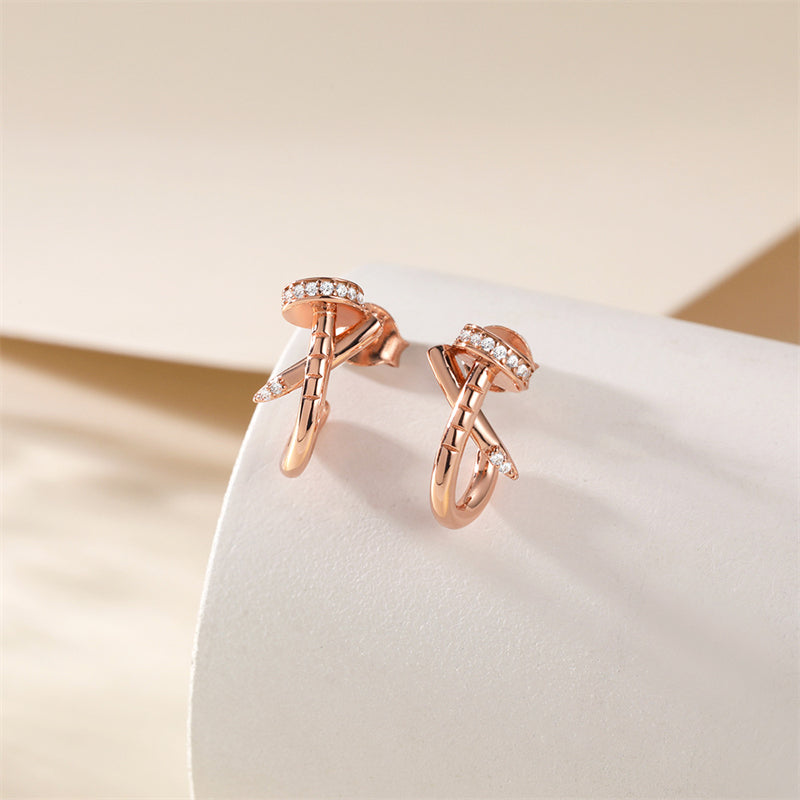 Trendy 925 Sterling Silver Rose Gold Plated Earrings – Unique Fashion Hoop/Stud Earrings for Women