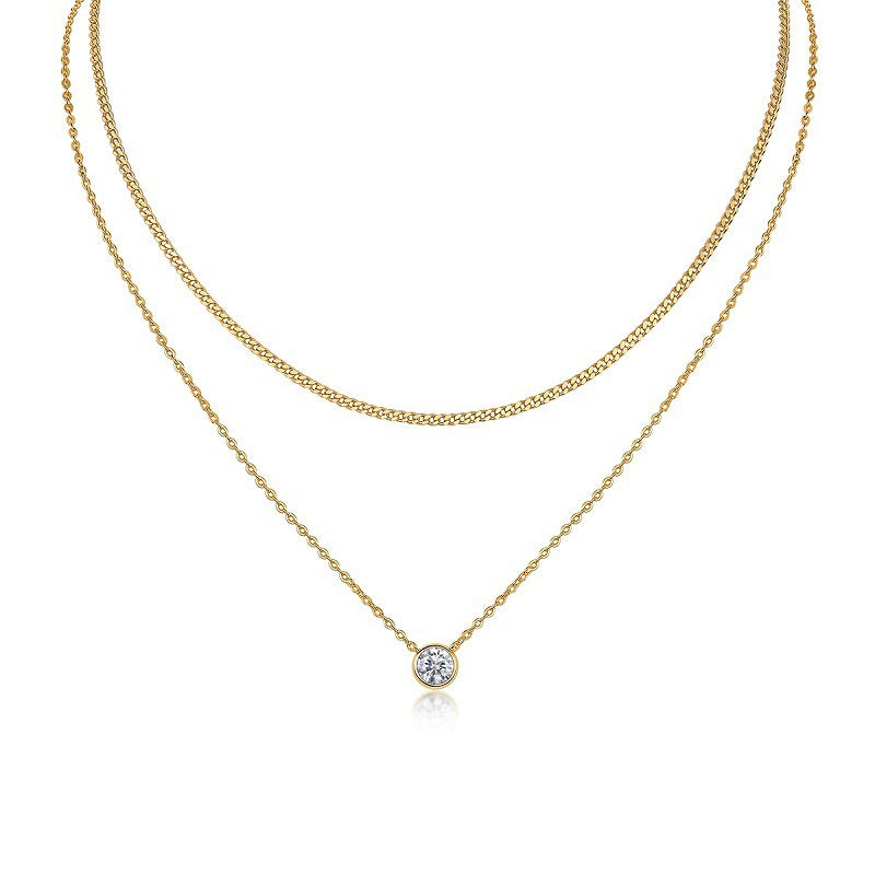 Trendy Women's Moissanite Necklace with Circular Pendant