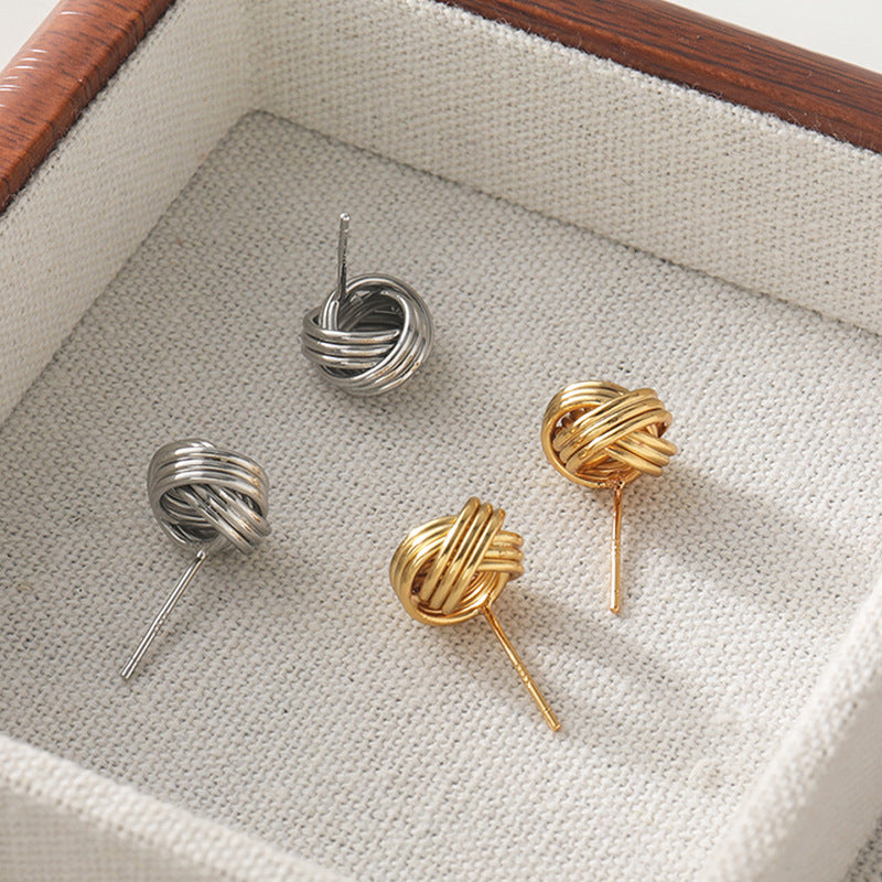 Twist Hoop Geometric Earrings in Gold/White Gold - Sweet Edgy Minimalist Stud Earrings for Women