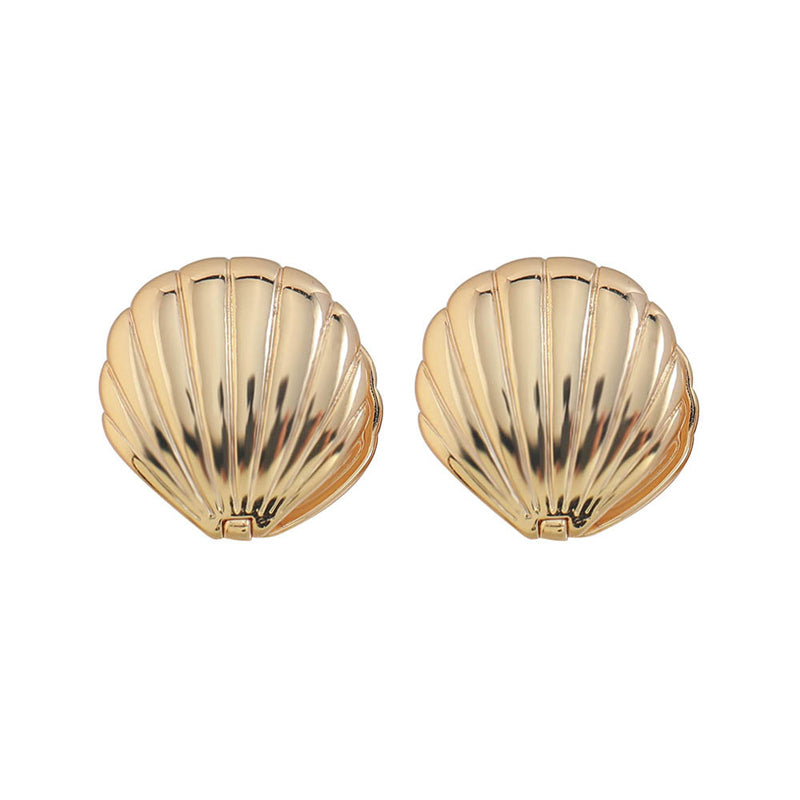 Vintage-inspired Geometric Shell Motif Earrings in Genuine Gold Plating