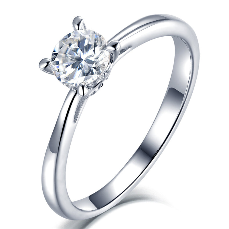 0.5CT D Color Moissanite Solitaire Ring - 925 Sterling Silver Four-Prong Engagement Ring