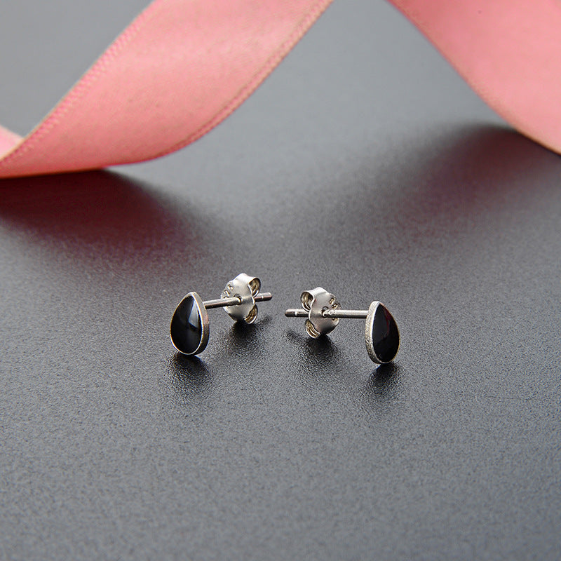925 Sterling Silver Enamel 'Blessing' Stud Earrings - Rustic Chinese Character Earrings with Plastic Backs