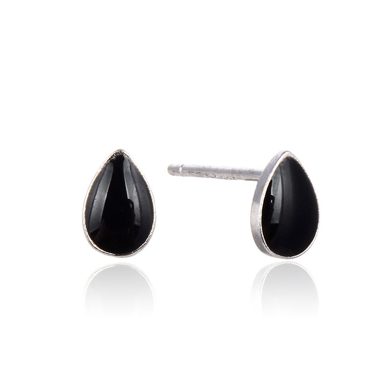 925 Sterling Silver Enamel 'Blessing' Stud Earrings - Rustic Chinese Character Earrings with Plastic Backs