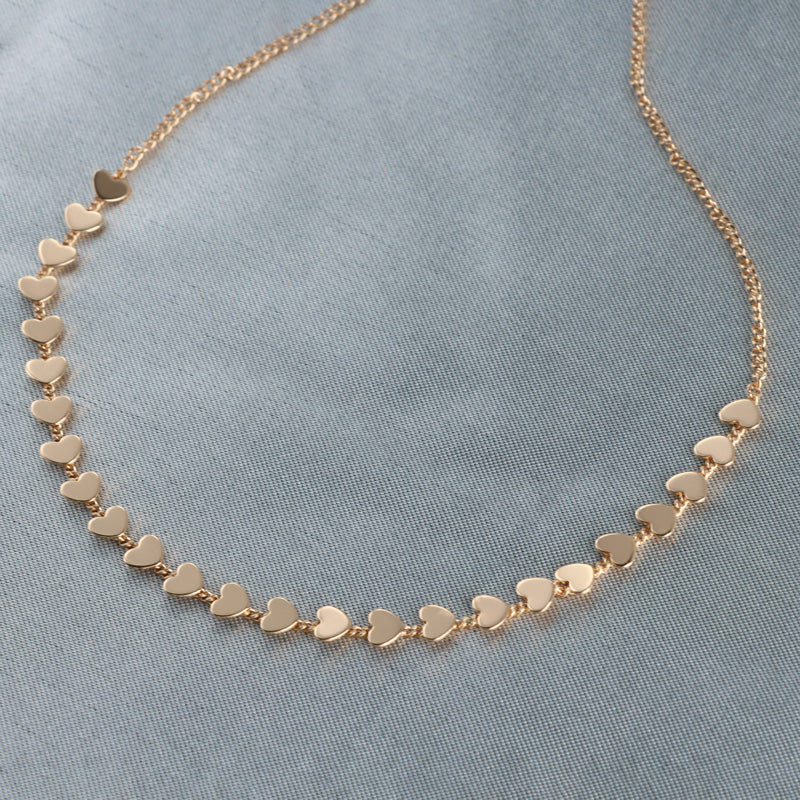 Romantic Gold Copper Choker with Heart Pendant