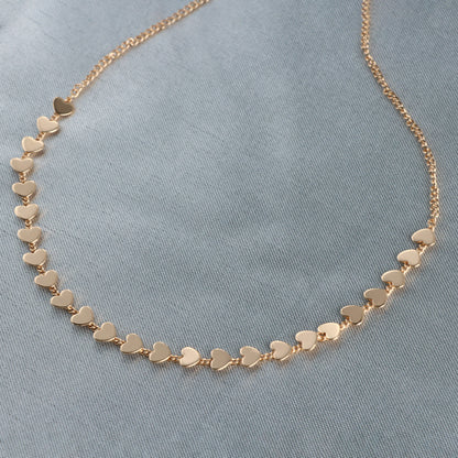 Romantic Gold Copper Choker with Heart Pendant