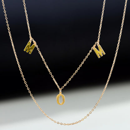 Gold Copper Double Layer O-Chain Necklace with Letter Pendant