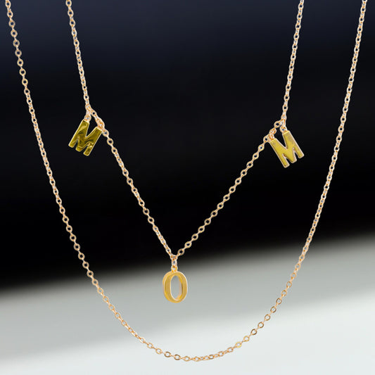Gold Copper Double Layer O-Chain Necklace with Letter Pendant