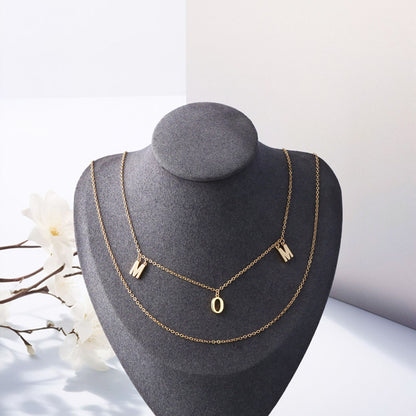 Gold Copper Double Layer O-Chain Necklace with Letter Pendant