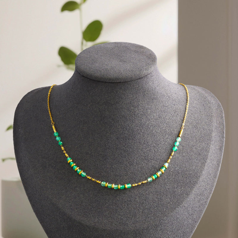 Ethnic Style Stainless Steel O-Chain Necklace with Green Natural Stone Beads