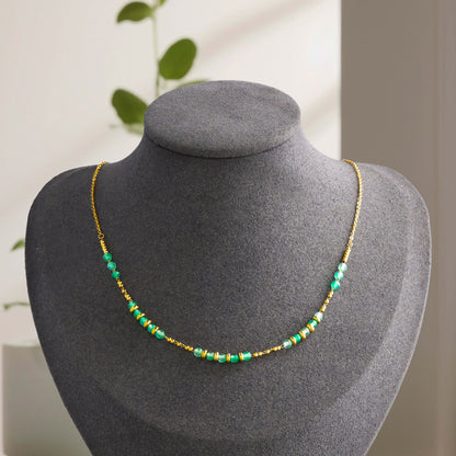 Ethnic Style Stainless Steel O-Chain Necklace with Green Natural Stone Beads