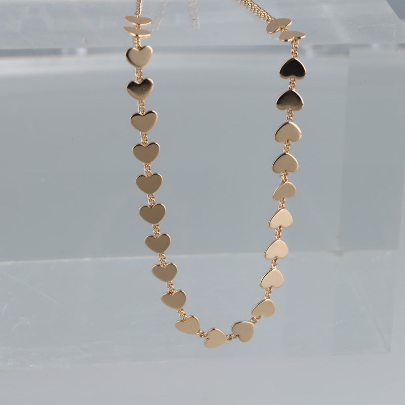 Romantic Gold Copper Choker with Heart Pendant