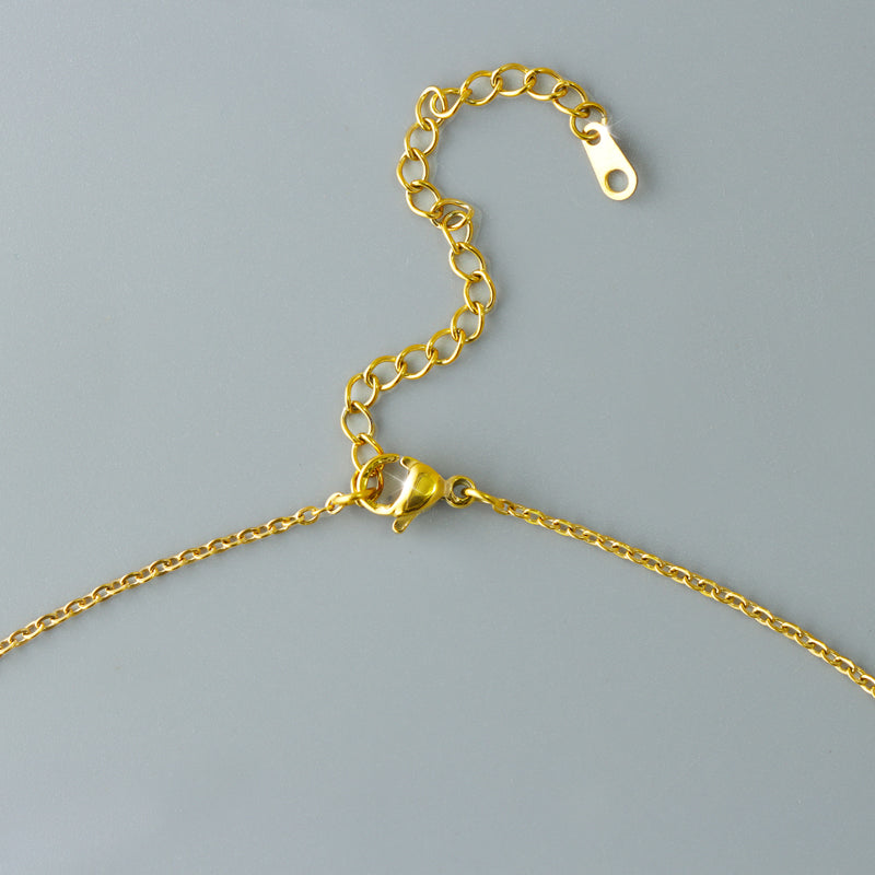 Stainless Steel O-Chain Necklace with Purple Stone Pendant and Leaf Accents
