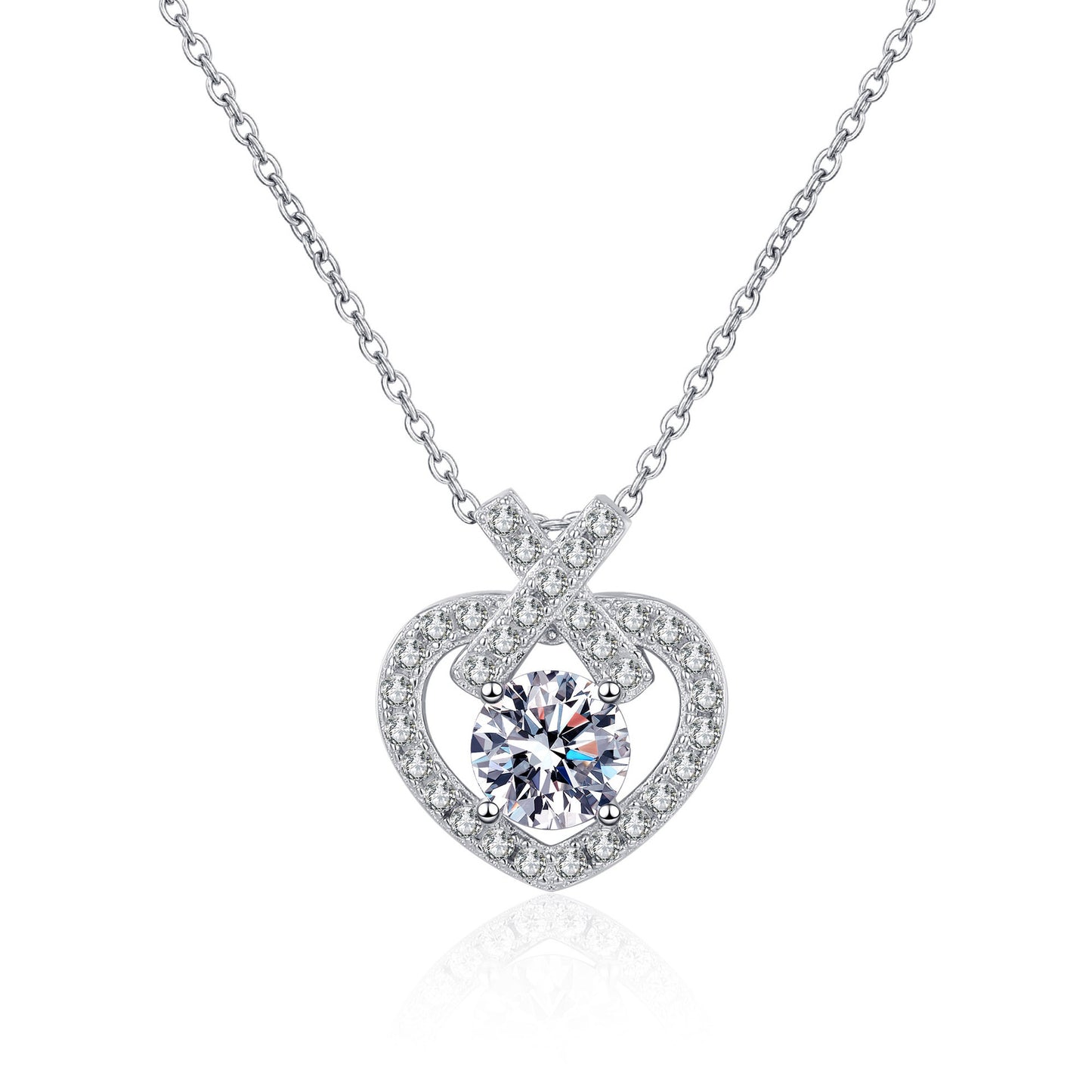 925 Sterling Silver Heart Pendant Necklace - 1CT Moissanite PT950-Plated Elegant Chain