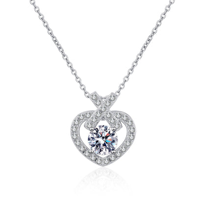 925 Sterling Silver Heart Pendant Necklace - 1CT Moissanite PT950-Plated Elegant Chain