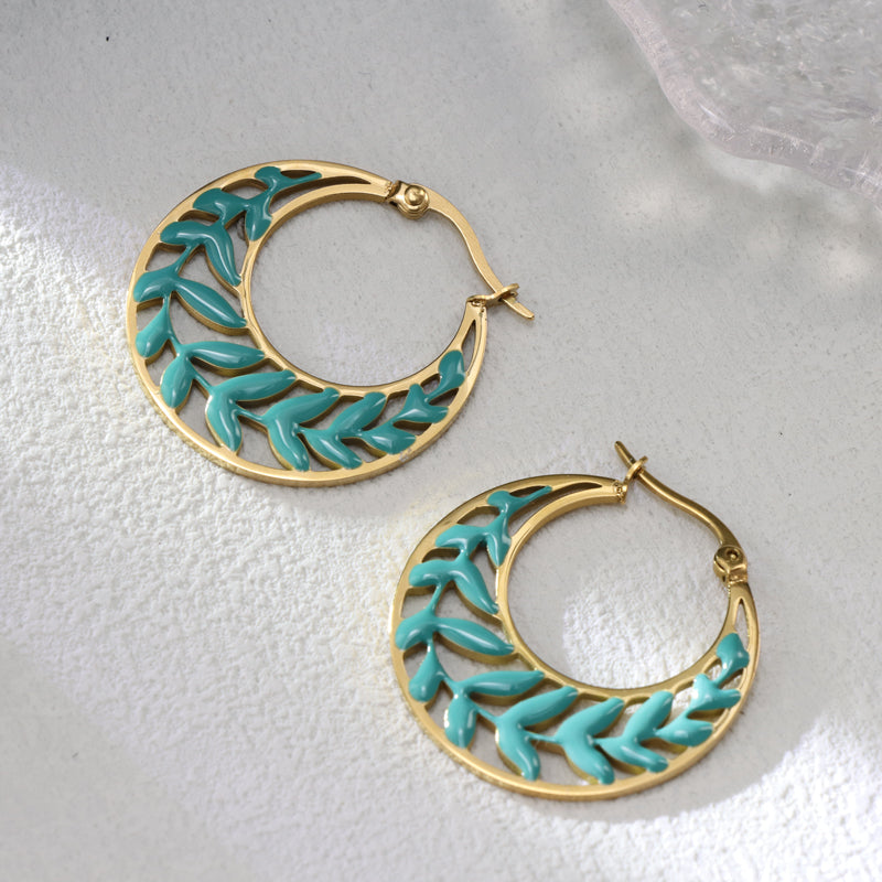 Colorful Olive Tree Circle Earrings