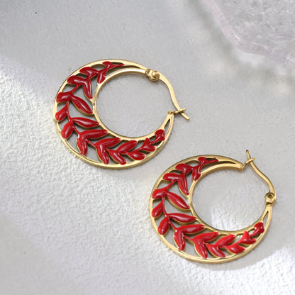 Colorful Olive Tree Circle Earrings