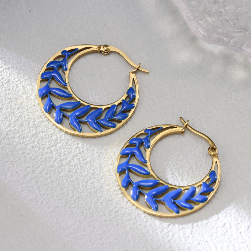 Colorful Olive Tree Circle Earrings