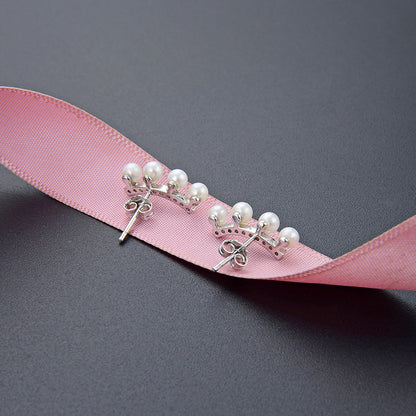 925 Sterling Silver Pearl & Zircon Stud Earrings - Korean Style Shell Pearl Earrings with Plastic Backs