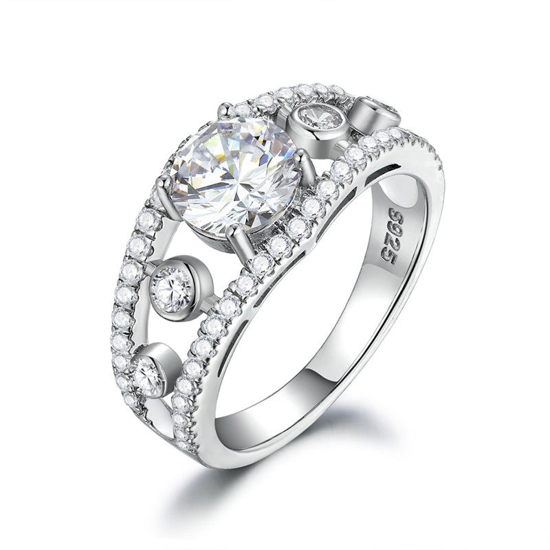 1.2ct Crown 925 Silver Ring - Elegant Openwork Zirconia Statement Band