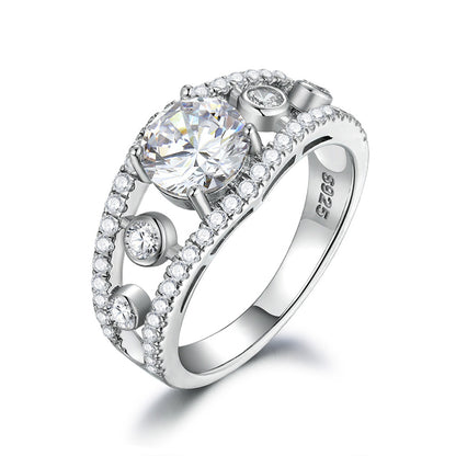 1.2ct Crown 925 Silver Ring - Elegant Openwork Zirconia Statement Band