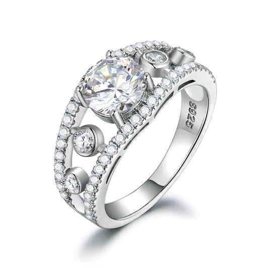 1.2ct Crown 925 Silver Ring - Elegant Openwork Zirconia Statement Band