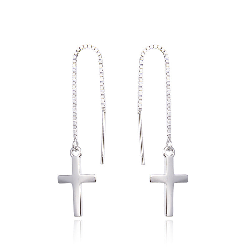 925 Sterling Silver Tree Cross Threader Earrings - Luxury Botanical Dangle Earrings