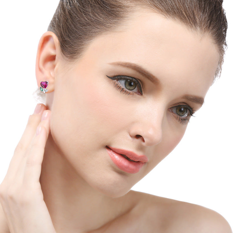 925 Sterling Silver Stud Earrings - White Gold Plated Professional Earrings for Women