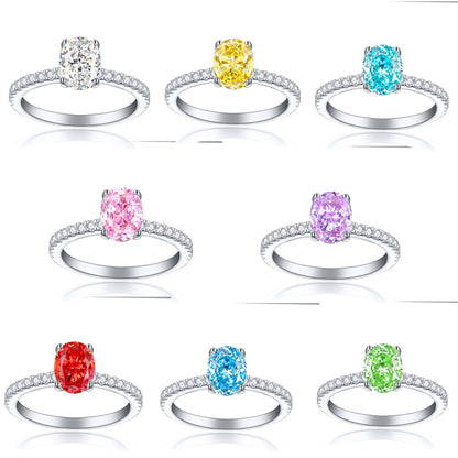 1.5ct Oval Ice-Cut 925 Silver Ring - Elegant 6×8mm Gemstone Band for Women