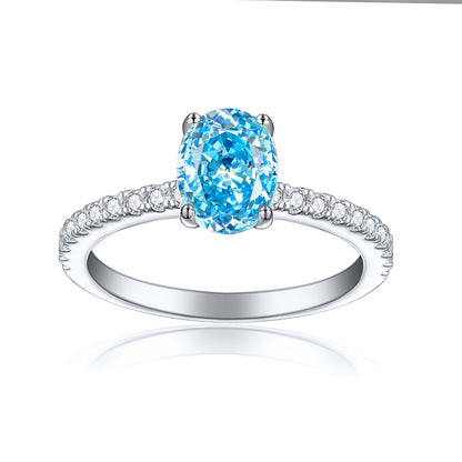 1.5ct Oval Ice-Cut 925 Silver Ring - Elegant 6×8mm Gemstone Band for Women