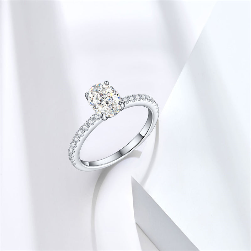 1.5ct Oval Ice-Cut 925 Silver Ring - Elegant 6×8mm Gemstone Band for Women