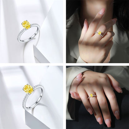 1.5ct Oval Ice-Cut 925 Silver Ring - Elegant 6×8mm Gemstone Band for Women